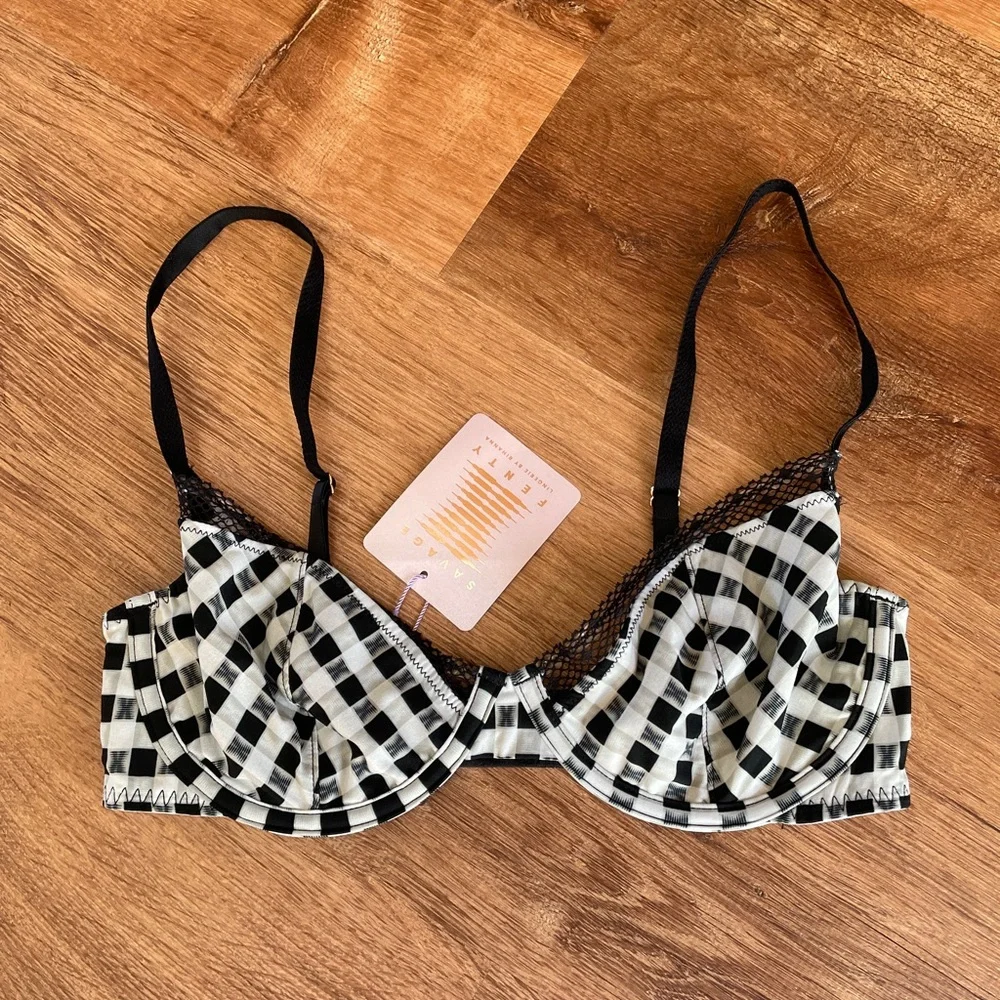 Savage Fenty Womens Checkered Bra Size 32D Sexy Lingerie NWT Rihanna‎